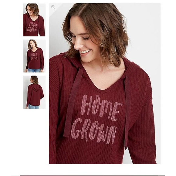 | maurices | NWT Home Grown Maroon Waffle Pullover Hoodie MED - Picture 1 of 3